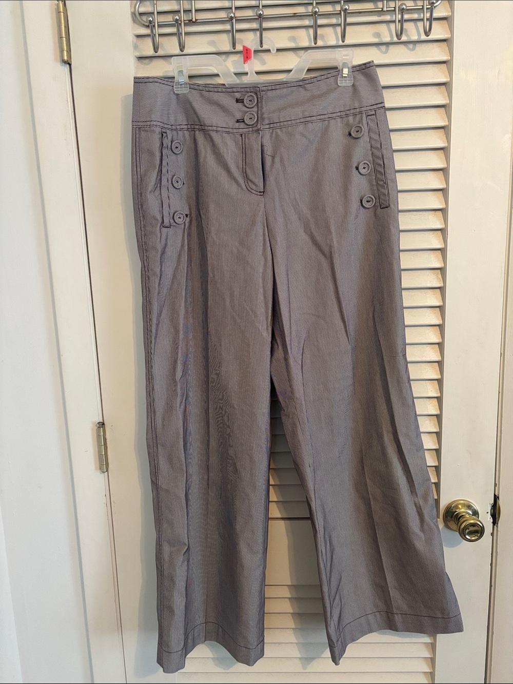 Wide-Leg Pants brown striped with Button Accent